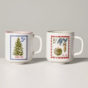 Set of 2 Hearth & Hand Magnolia 13oz Stoneware Christmas Stamp Mugs